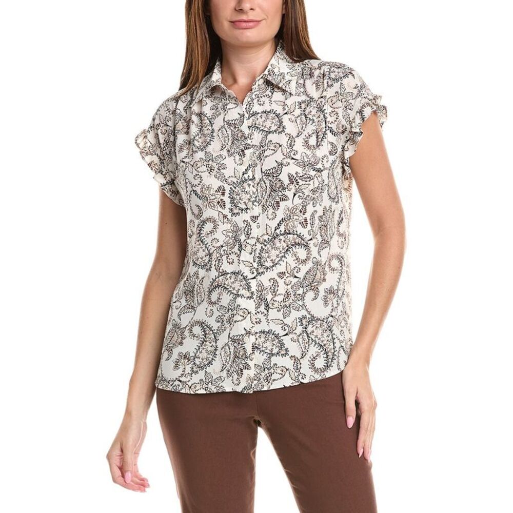 Jones New York Womens  Y Neck Button Blouse, White